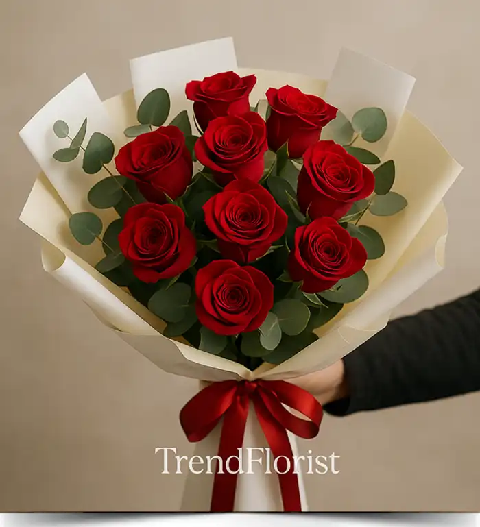 9 kırmızı gül, kırmızı gül buketi, Ataşehir çiçekçi