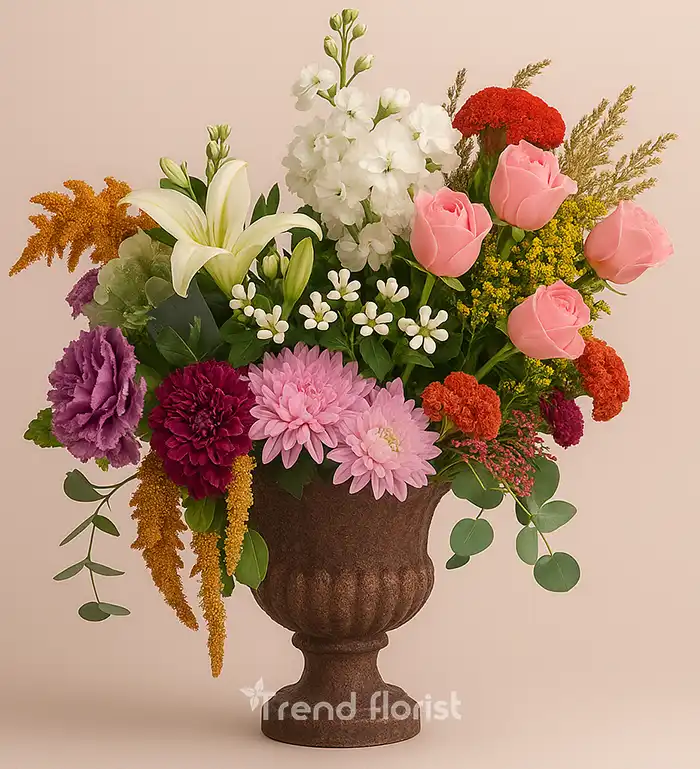 vazo aranjman, lilyumlu aranjman, pembe gül buketi, 